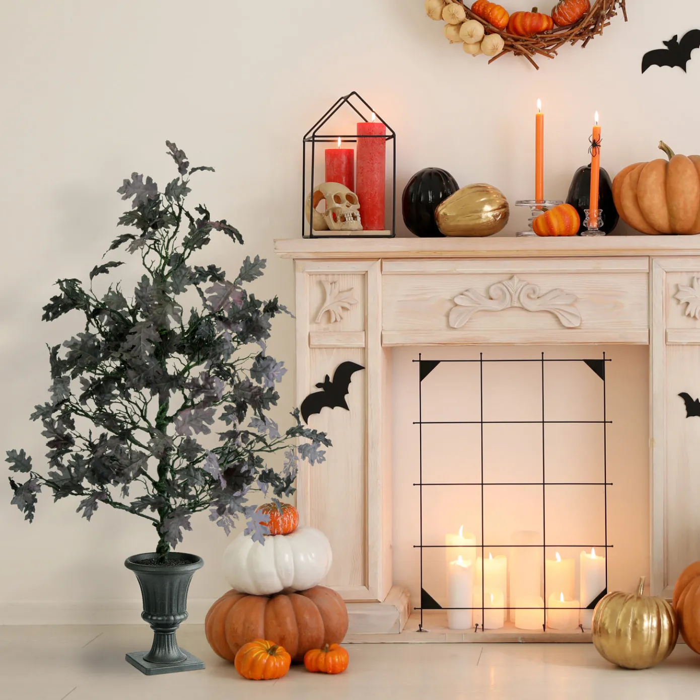 4 ft. Halloween Black Oak Tree in a Black Urn Base