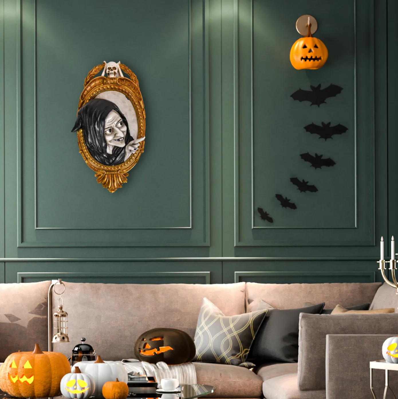 2 ft. Halloween Witch in Mirror Wall Hanging Decoration