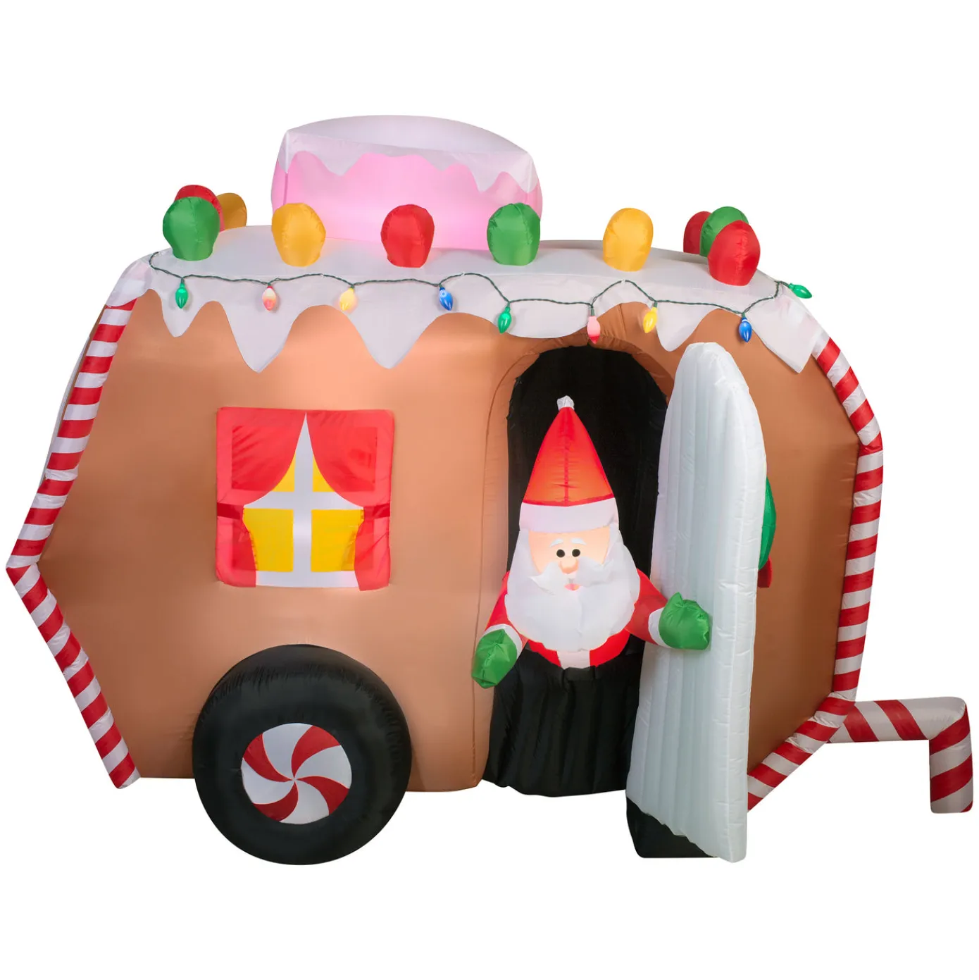 7.5 ft. Inflatable Gingerbread Trailer with Santa with LED Lights