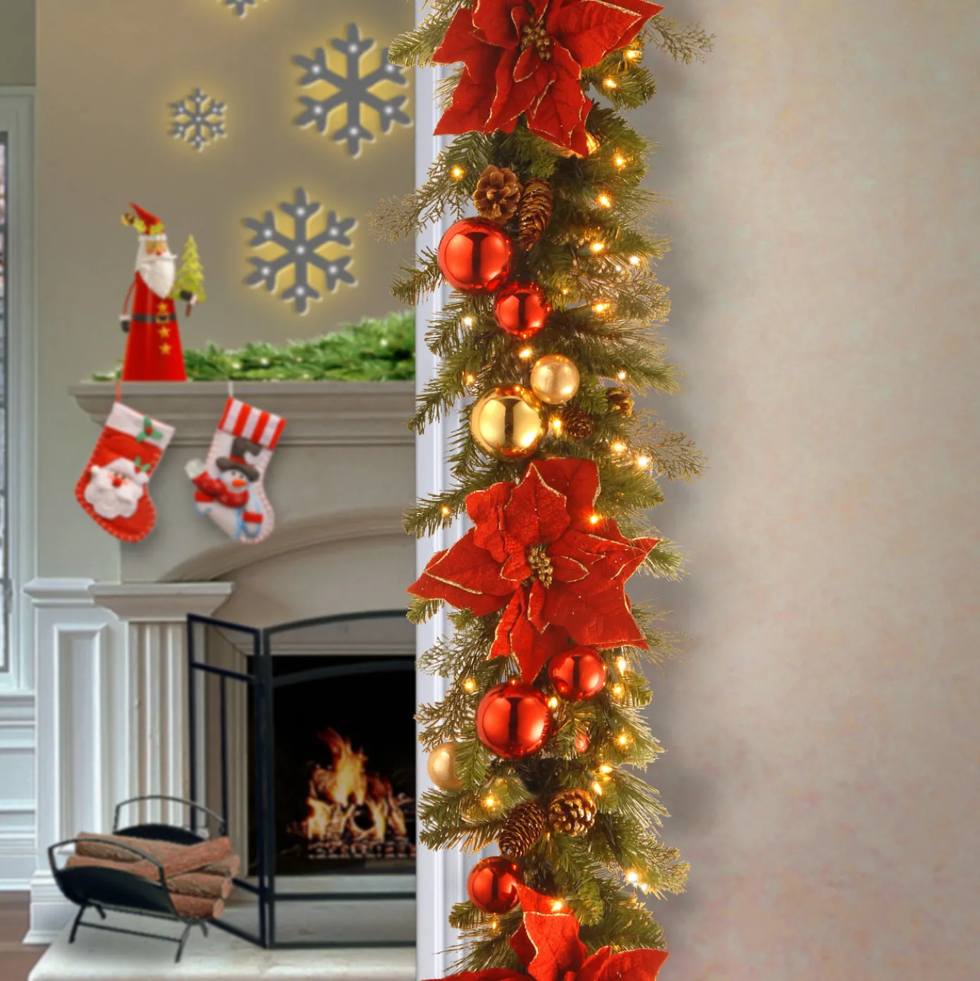 9 ft. Pre-Lit Decorative Collection Holiday Garland with Clear Lights