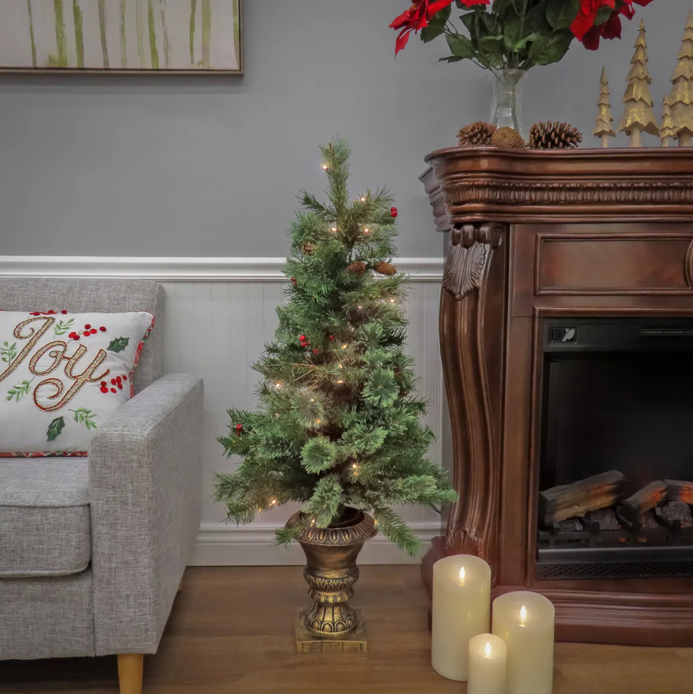 4 ft. Pre-Lit Glistening Pine Tree with Clear Lights