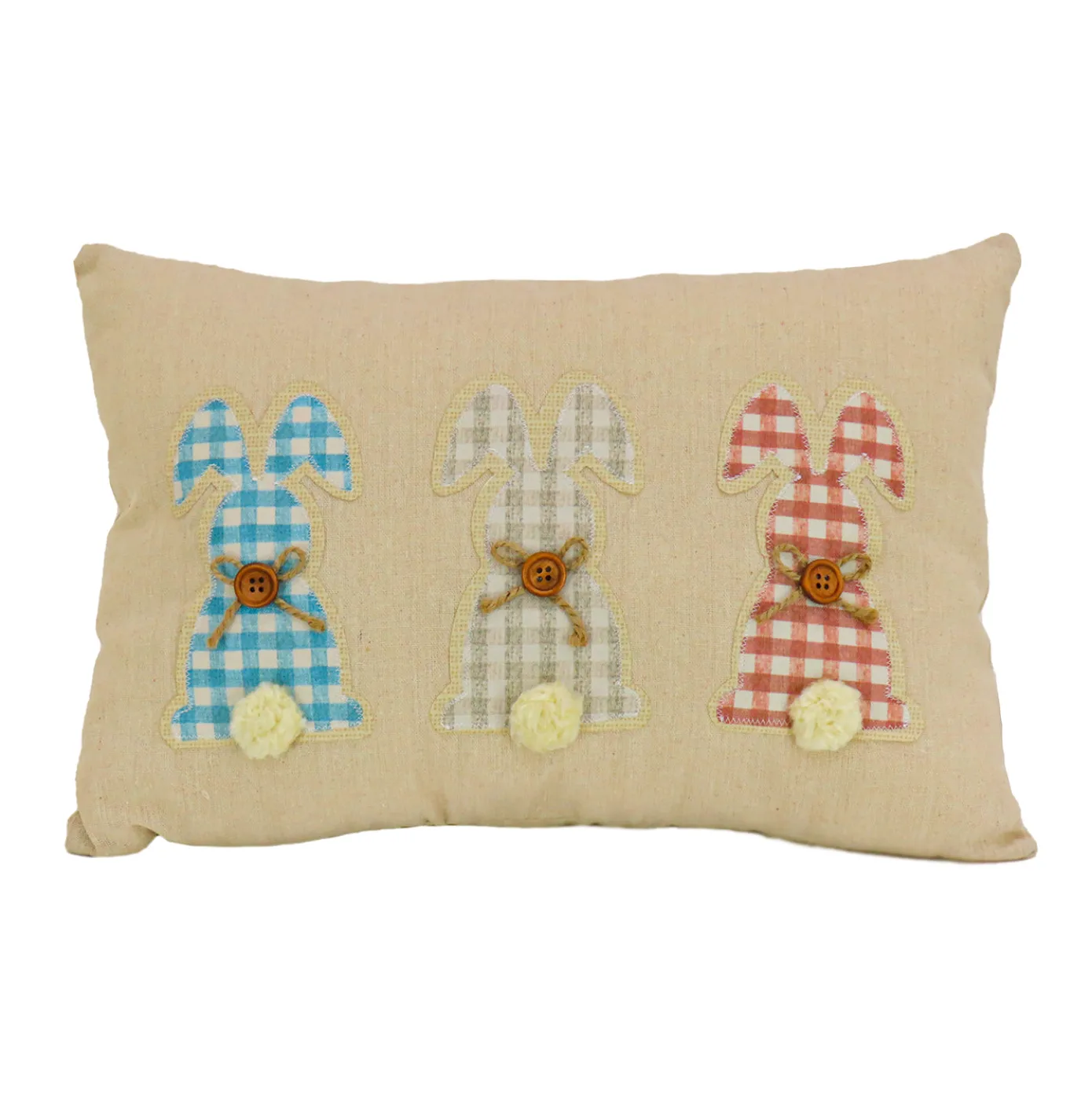 18 in. by 10 in. Plaid Easter Bunnies Decorative Pillow