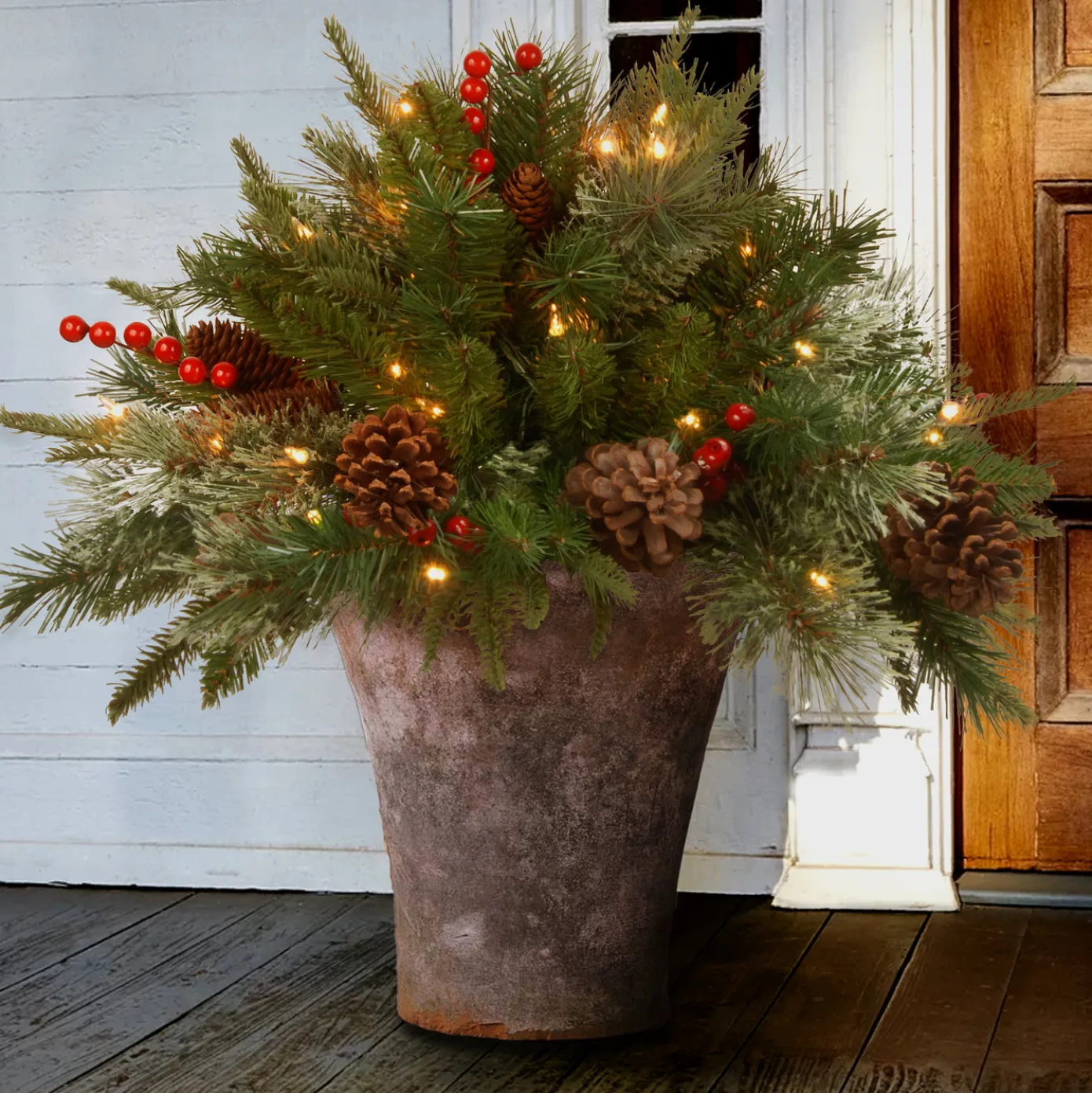 18 in. Colonial Fir Urn Filler with LED Lights