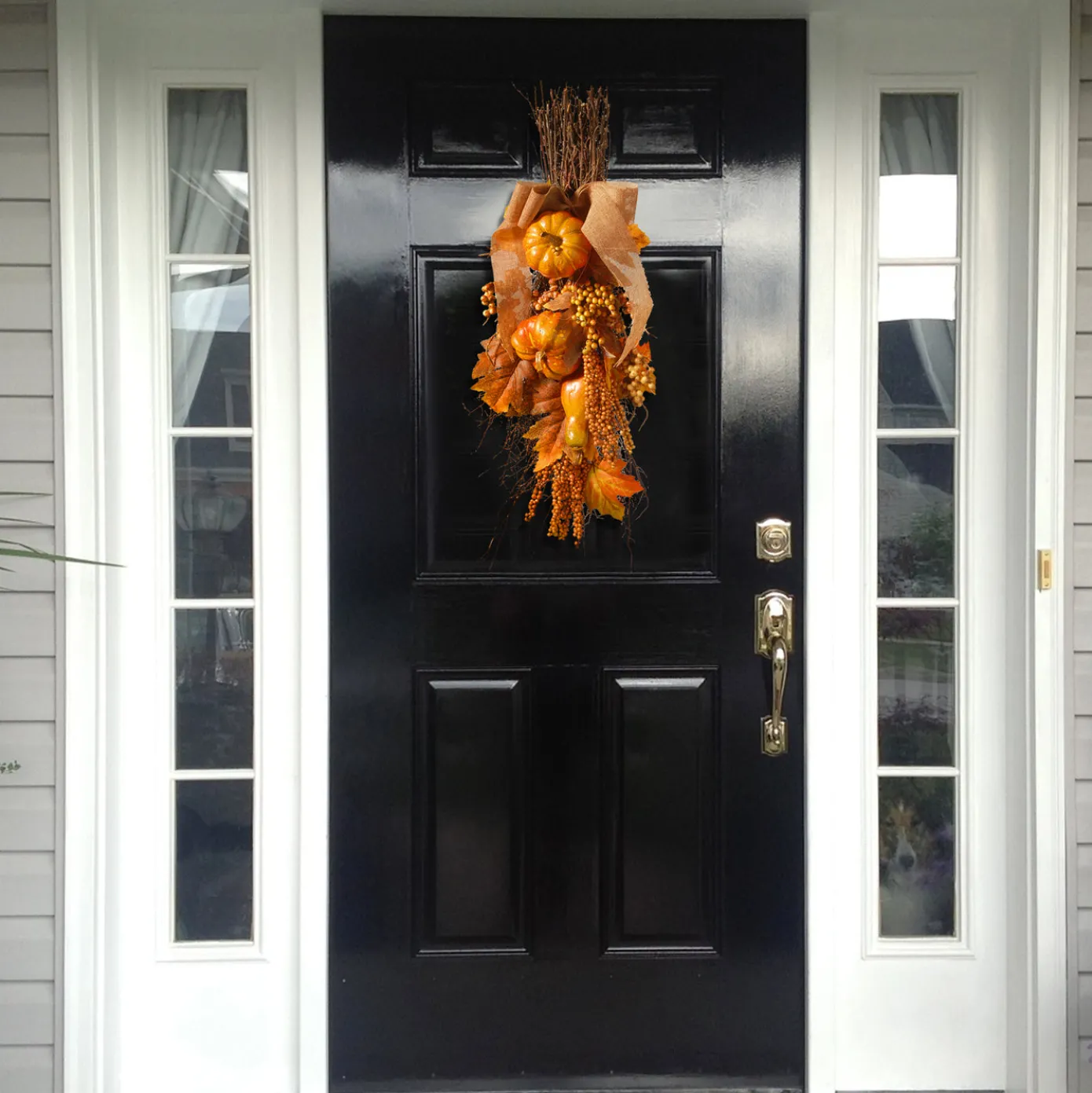 18 in. Fall Teardrop Wall Decoration with Pumpkins, Berry Clusters, Maple Leaves, Branches