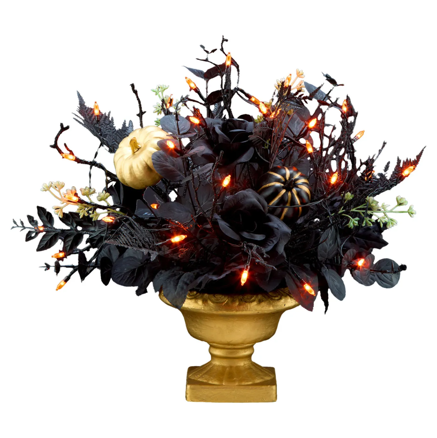16 in. Halloween Chic Eek Black and Gold Centerpiece with LED Lights