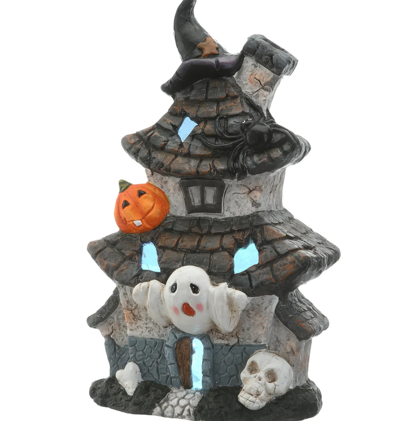 18 in. Halloween Pre-Lit Multilevel Haunted House Decoration with LED Lights