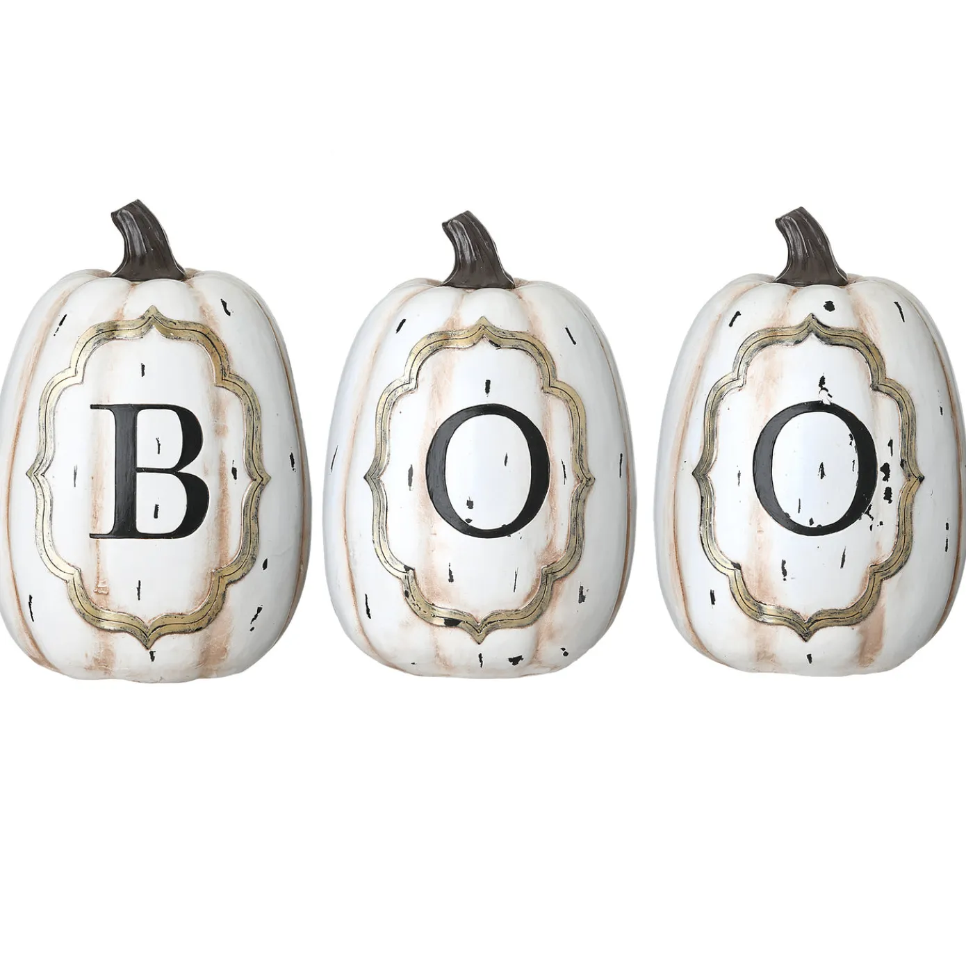 13 in. Halloween White Pumpkin BOO Sign Decoration