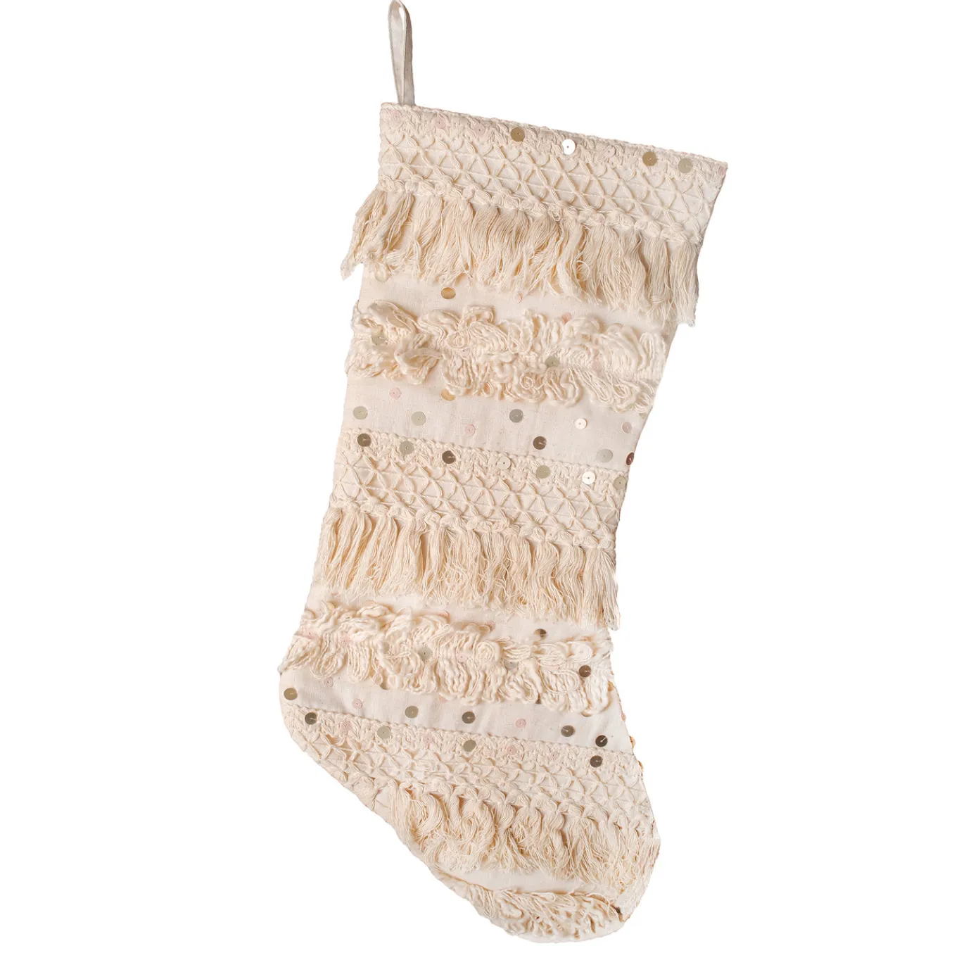 20 in. HGTV Home Collection Fringe and Sequin Stocking