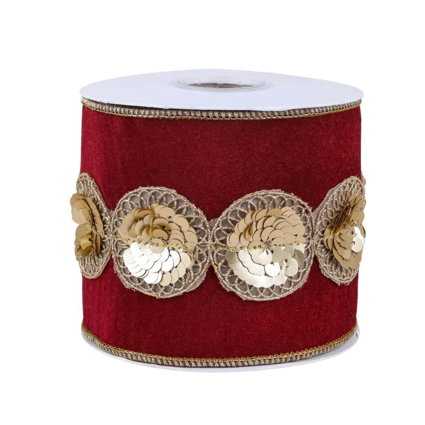 4 in. HGTV Home Collection Sequin Beaded Velour Velvet Ribbon, Burgundy