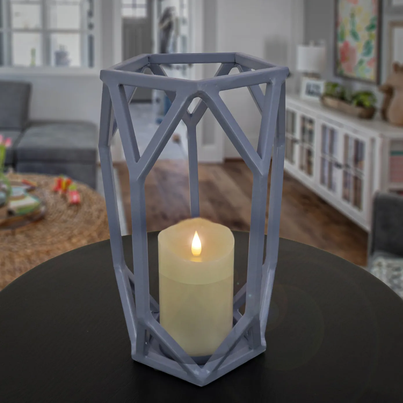 11 in. Modern Design and Finish Dusty Blue Outdoor Lantern Candleholder