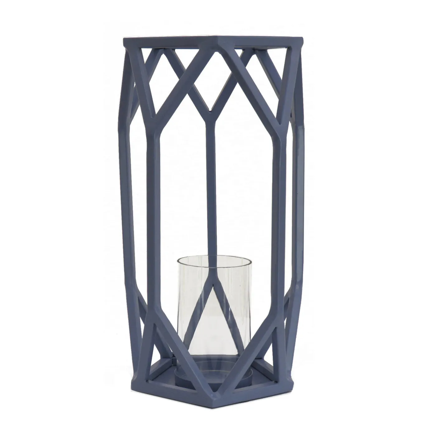14 in. Modern Design and Finish Dusty Blue Outdoor Lantern Candleholder