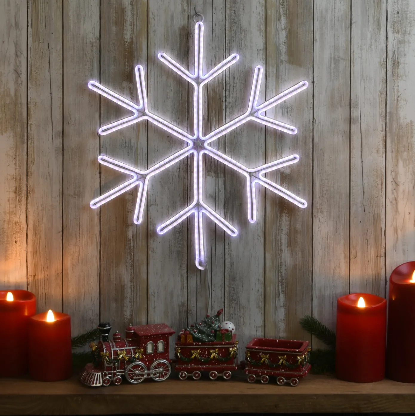 16 in. Neon Styled Snow Flake Decoration with White LED Lights