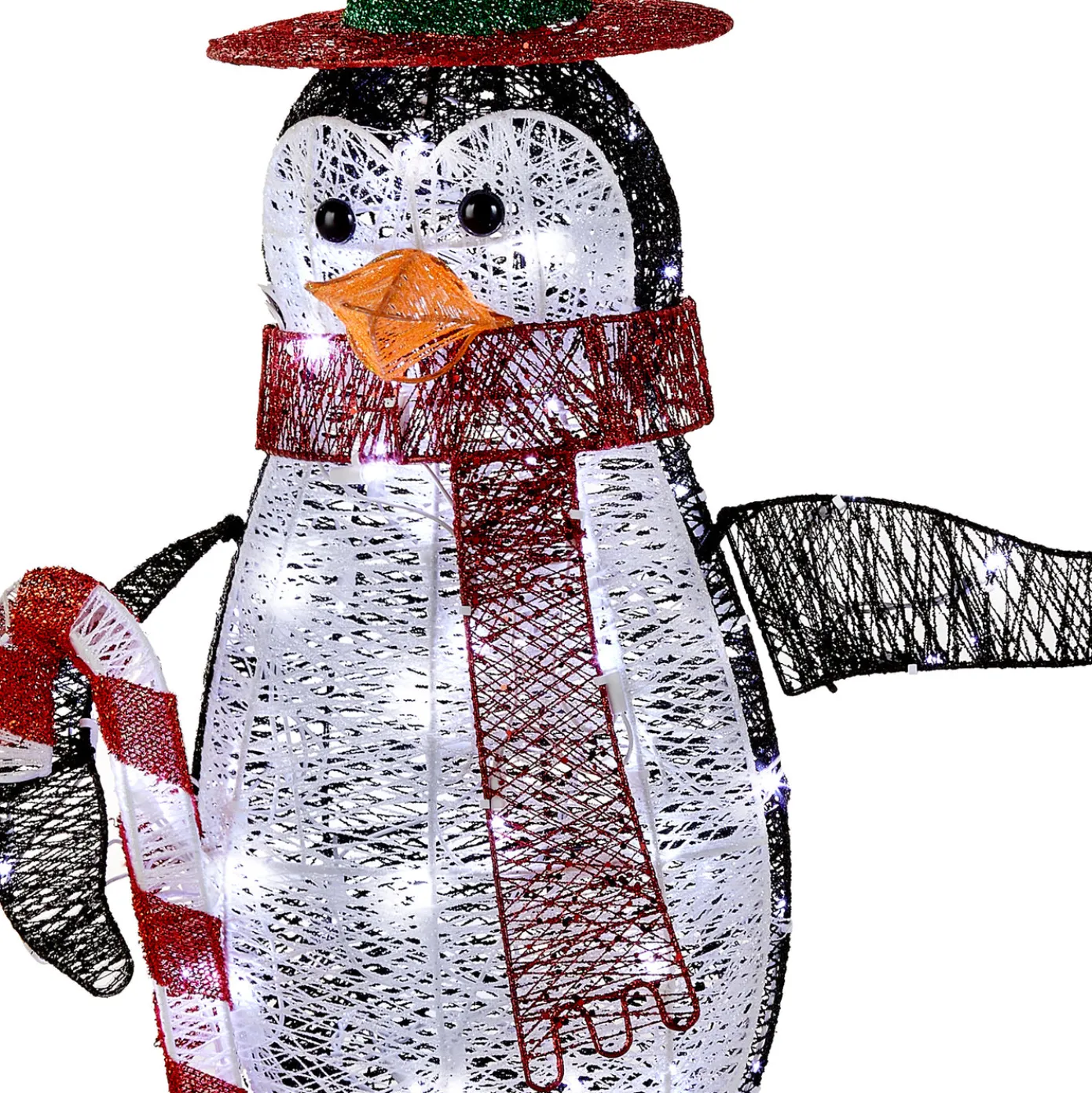 36 in. Pre Lit Penguin with Red Top Hat and Candy Cane Decor