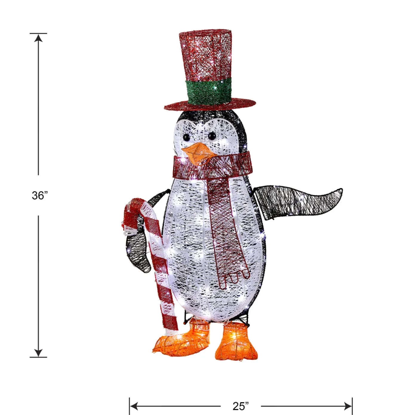 36 in. Pre Lit Penguin with Red Top Hat and Candy Cane Decor