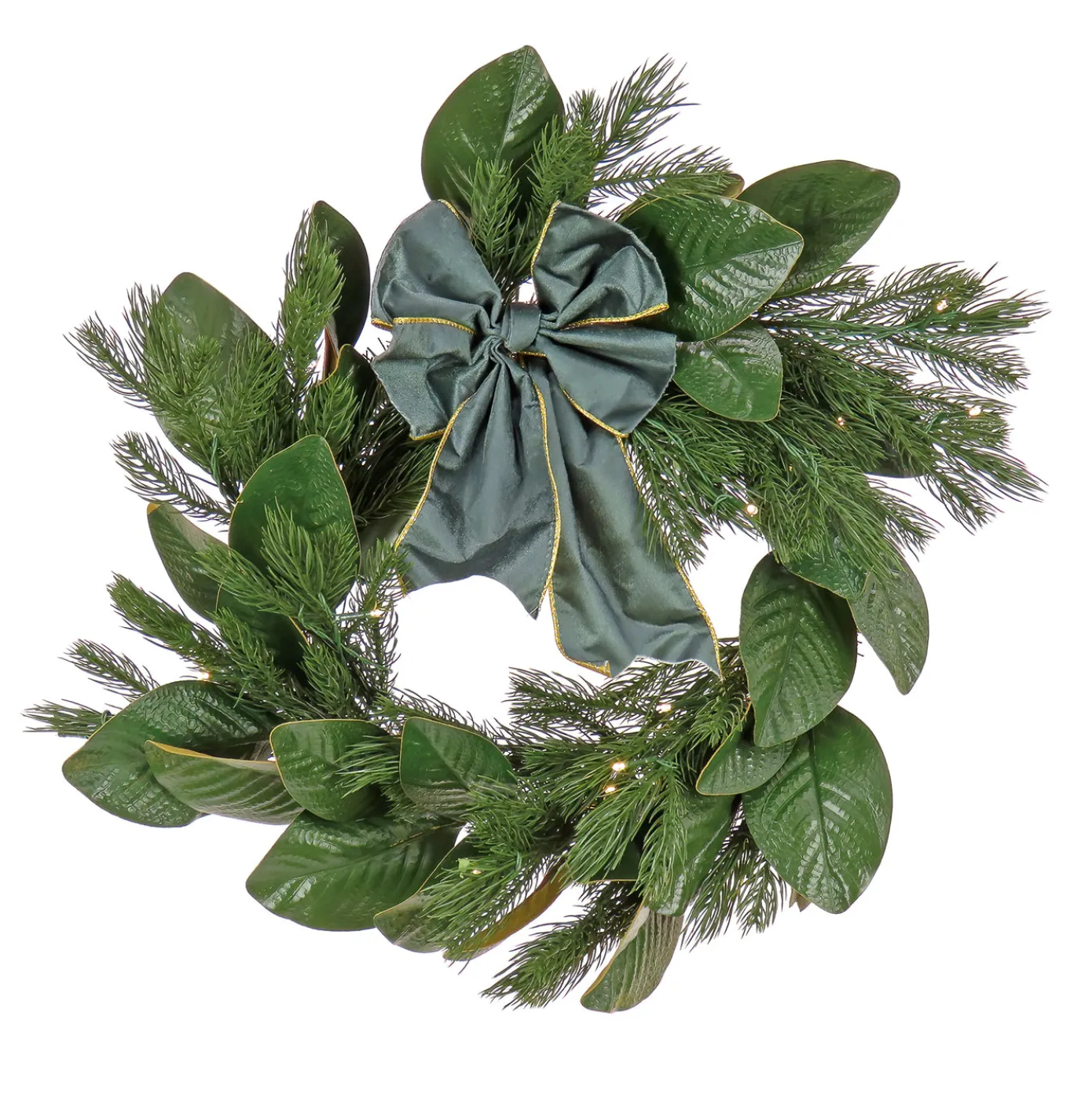 24 in. Pre-Lit Magnolia Mix Pine Wreath with Warm White LED Lights