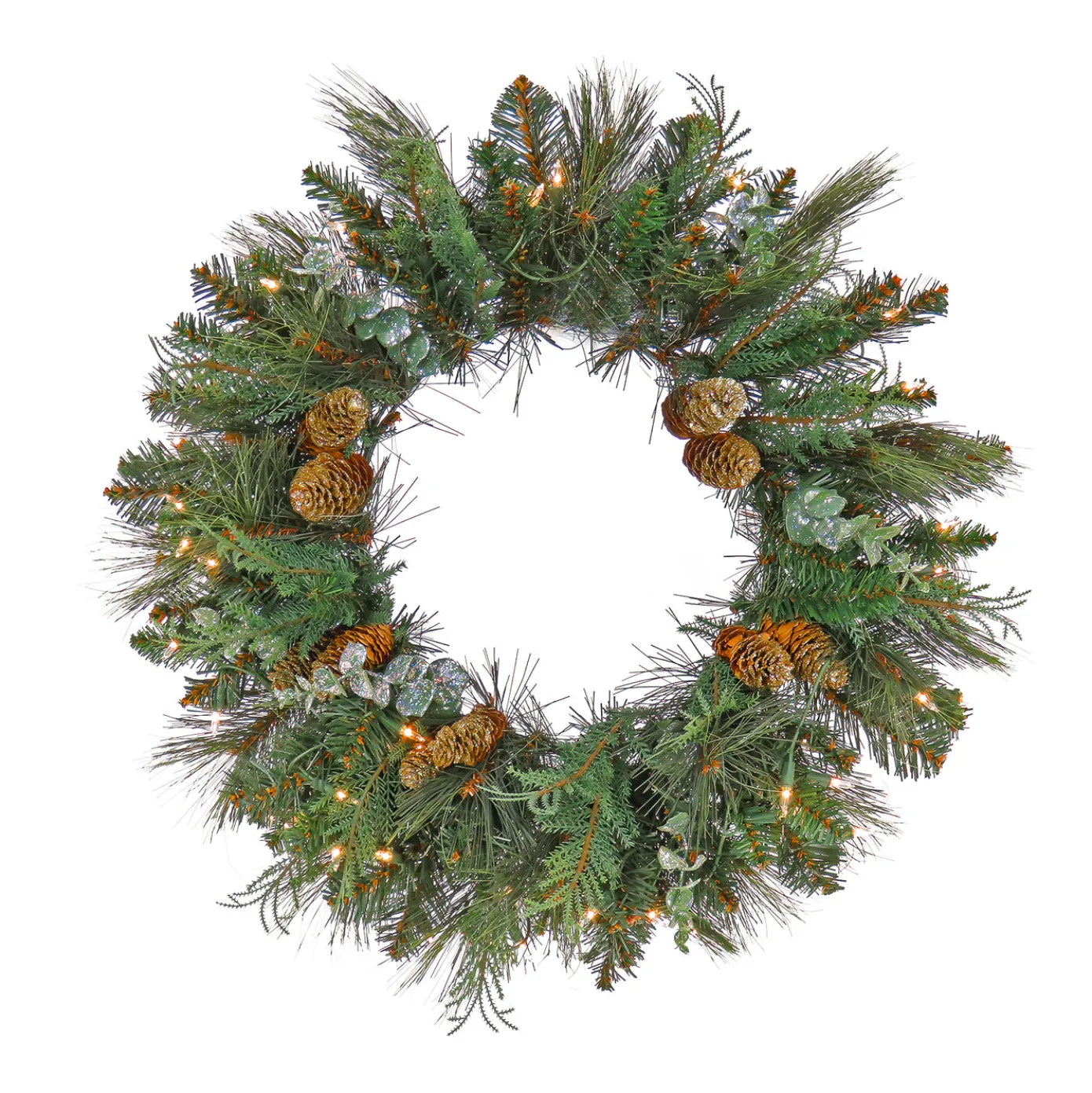 24 in. Pre-Lit North Conway Wreath with Warm White LED Lights