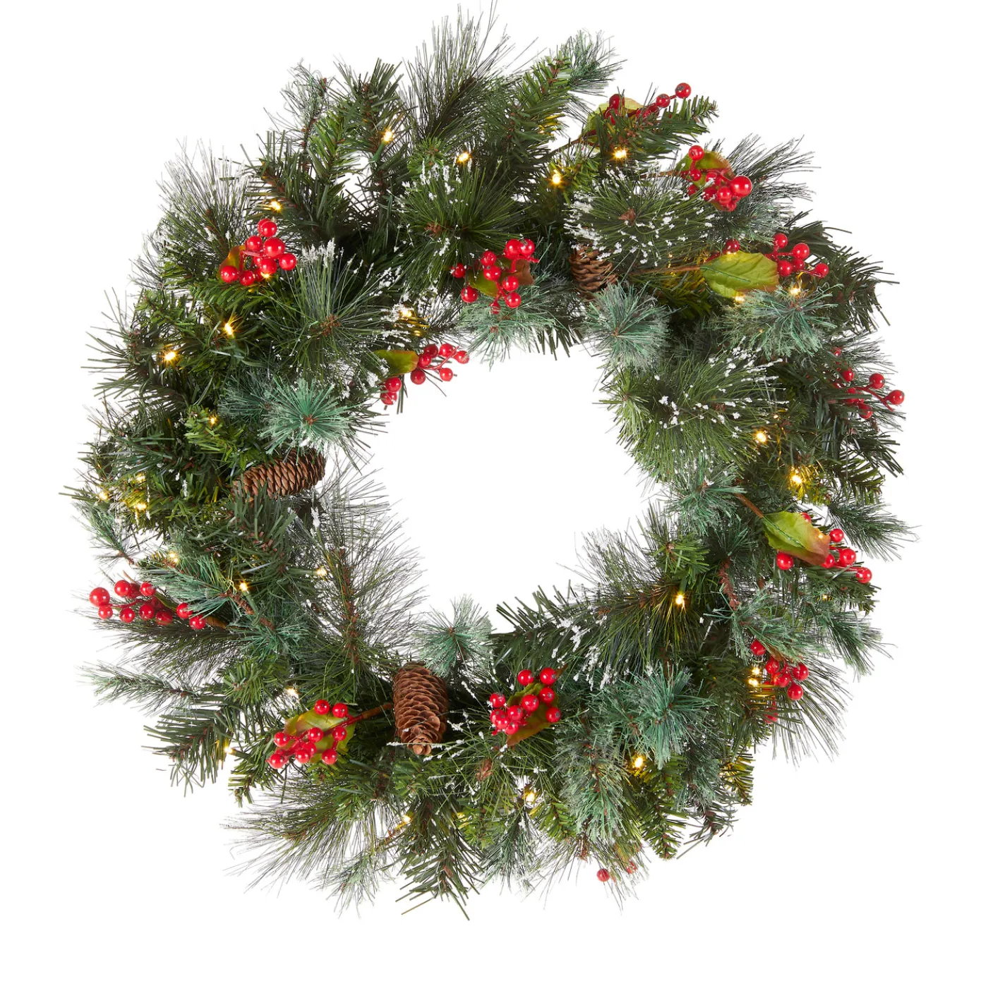 24 in. Pre-Lit Wintry Pine Wreath with LED Lights
