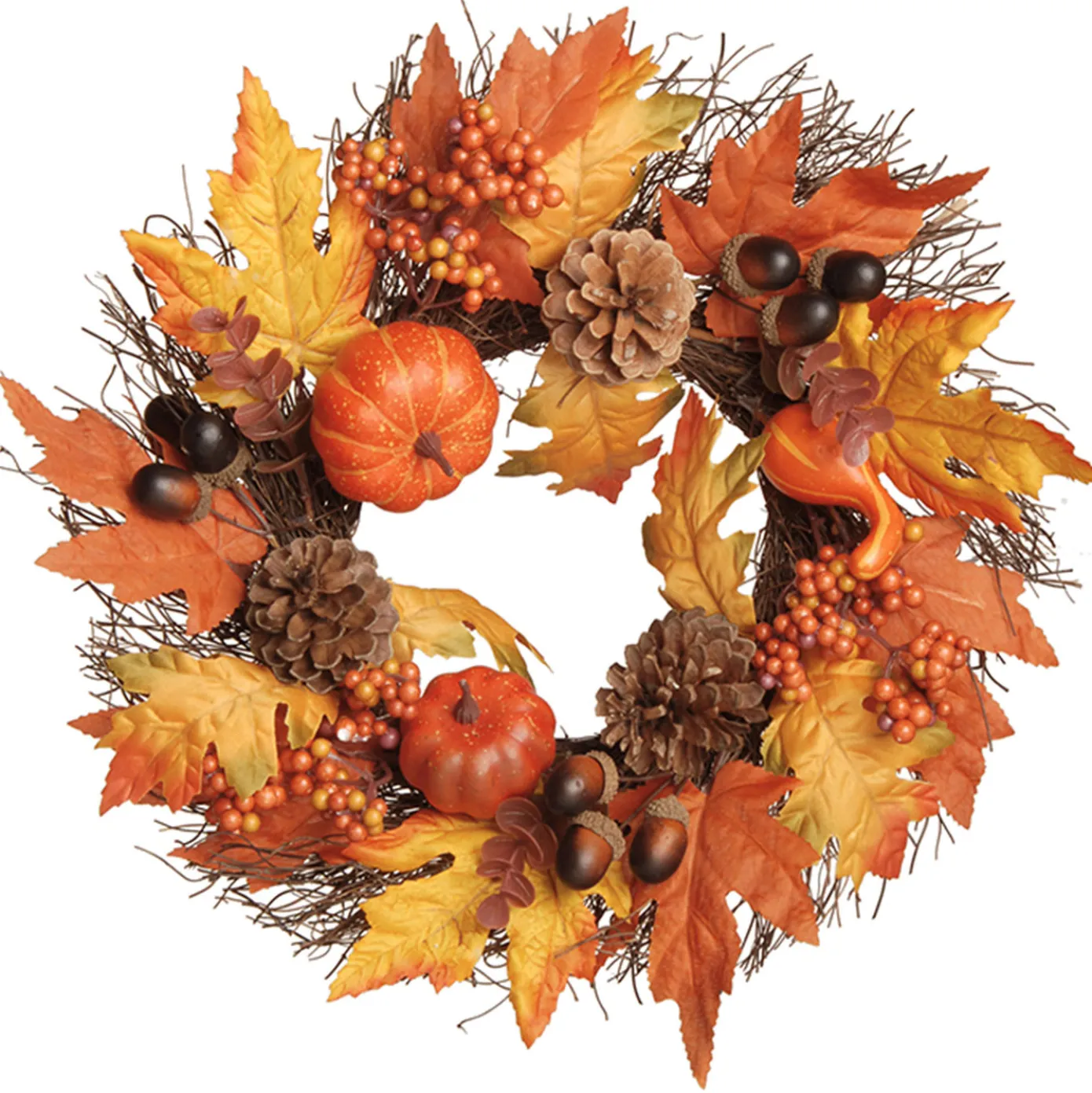 15 in. Pumpkins and Maple Leaves Wreath