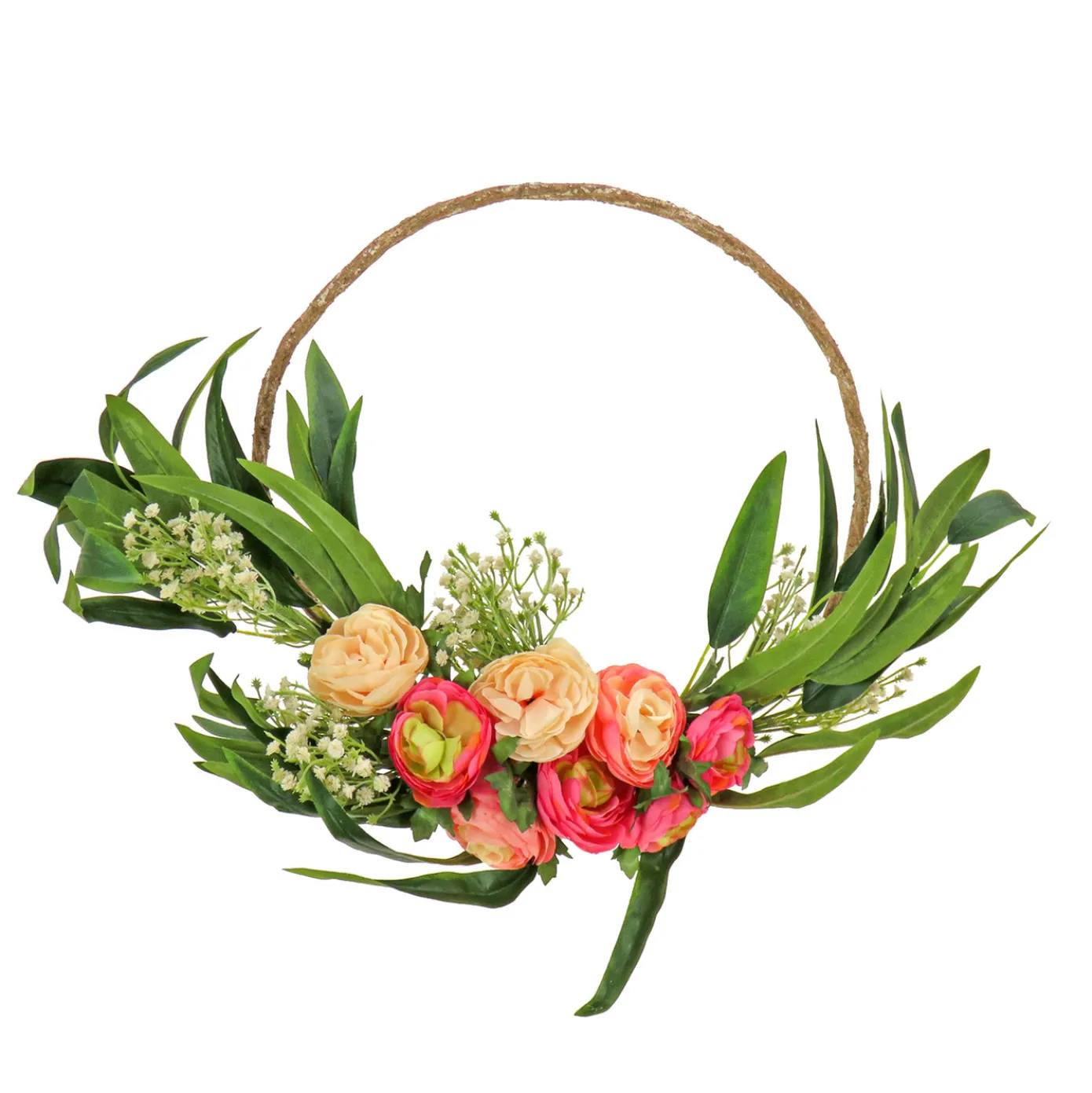 16 in. Spring Hoop Wreath with Eucalyptus and Buttercups