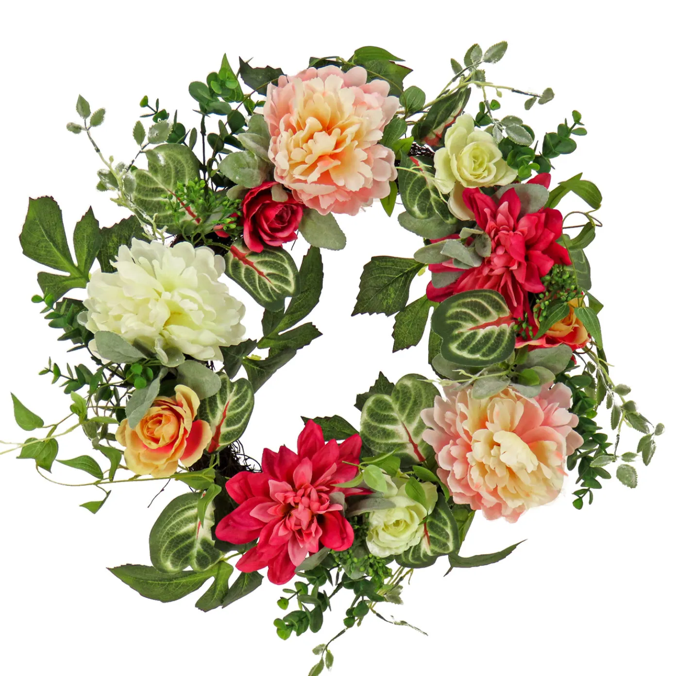 22 in. Spring Wreath with Tulip, Poppy, and Buttercup Blooms