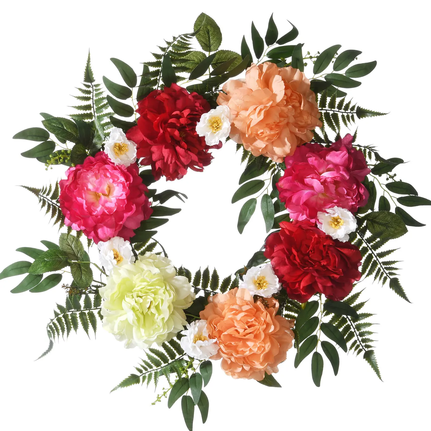 22 in. Spring Wreath with Flower Blooms, Leafy Greens
