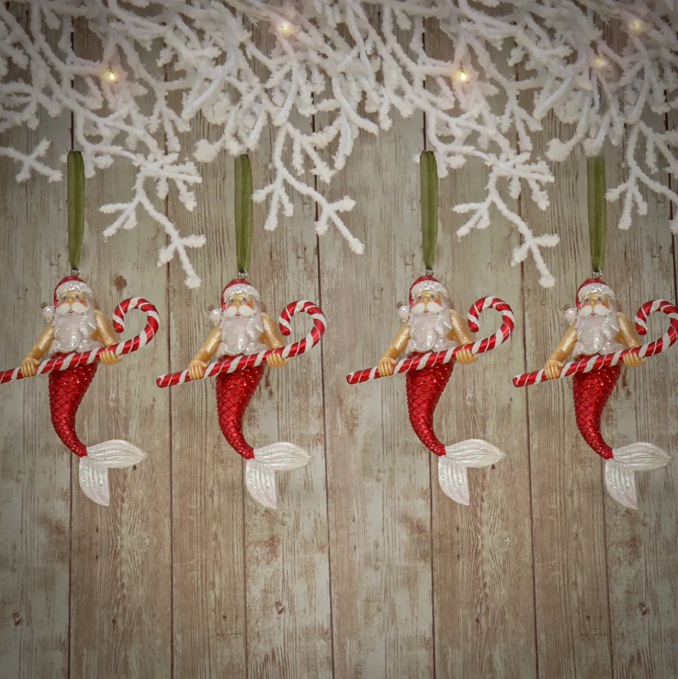 4-Piece HGTV Home Collection Santa Merman Ornaments