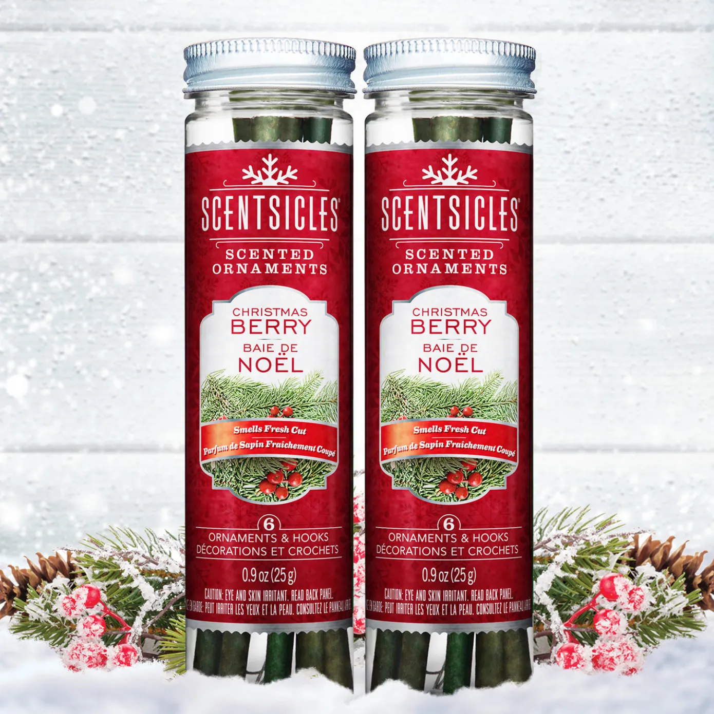 Scented Ornaments, 2-Pack- 6ct Bottle, Christmas Berry, Fragrance-Infused Paper Sticks
